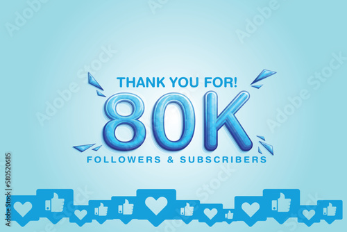 Thanking and admiring 80000 or 80k followers or subscribers across digital media