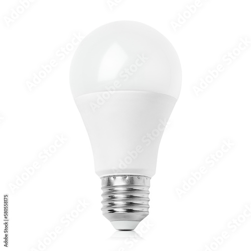 one led light bulb on isolated white background, front view