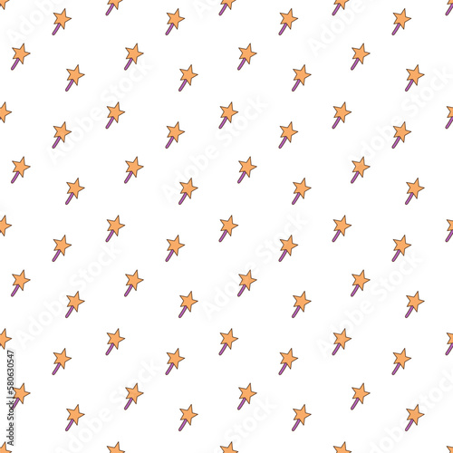 Сute seamless pattern with magic wand. Color doodle vector illustration.