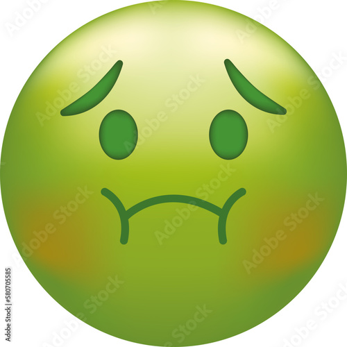 Holding back vomit emoji. Green emoticon face, disgust