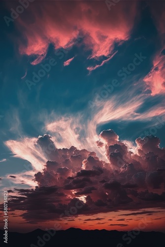 Scenery with clouds, sky and sunset, created using generative ai technology