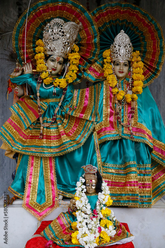 Krishna and Radha murthis (statues) in a Delhi hindu temple. Delhi. India.
