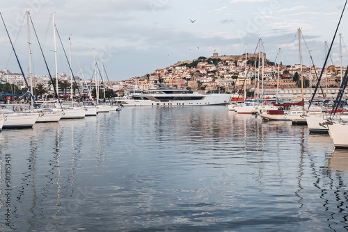 Kavala city principal seaport of eastern Macedonia Greece panoramic view to the walls of Castle.