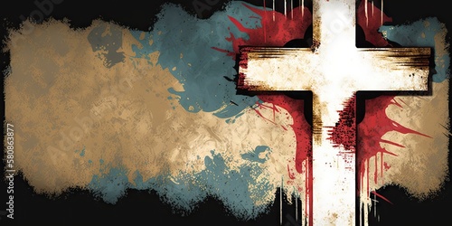 calvary cross graphic on painted texture background, generative ai