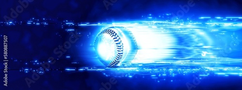 3dレンダリングの野球ボールに光の効果を合成した抽象的な背景