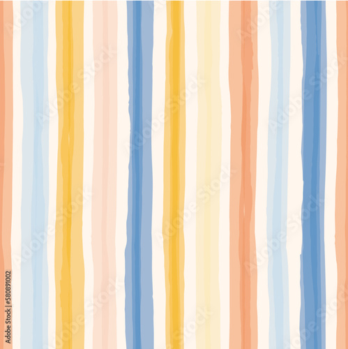 Vertical Watercolor Organic Stripes Vector Seamless Pattern. Hand Drawn ColorfulMinimalistic Print. Summer Design