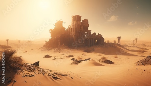 post apocalyptic desert digital art illustration, Generative AI