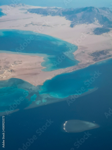 Coast of the Red Sea of Egypt. View from the airplane window.