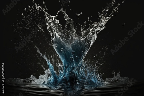 Isolated water splash on a dark background. Generative AI