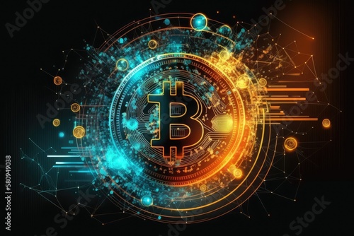 current method of exchange. In the global economy market, bitcoin is an easy form of payment. Financial investment concept and virtual digital currency. Bitcoin background with abstract currencies