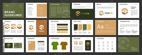 Green and Brown Brand Guidelines template. Brand Identity presentation. Logo Guideline template. Logo Guide Book. Logotype presentation