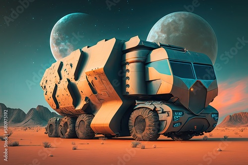 portentous image of futuristic cargo truck of future against space backdrop, created with generative ai