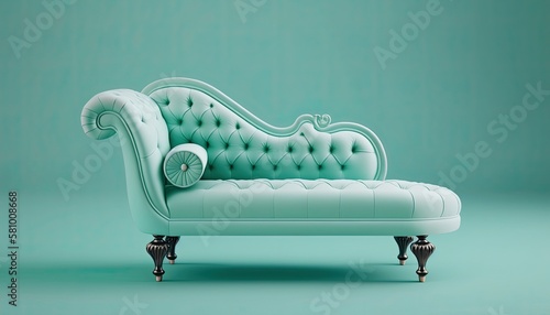 Mintgrünes Sofa auf mintgrünem Hintergrund, Generative AI 