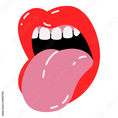 Emotional Bold Doodle Lips, Mouth With Tongue, Sticking Out, Teeth