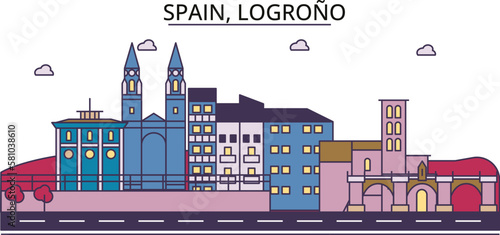 Spain, Logrono tourism landmarks, vector city travel illustration