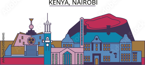 Kenya, Nairobi tourism landmarks, vector city travel illustration