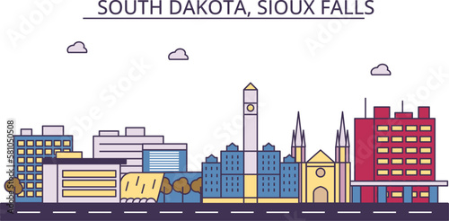 United States, Sioux Falls tourism landmarks, vector city travel illustration