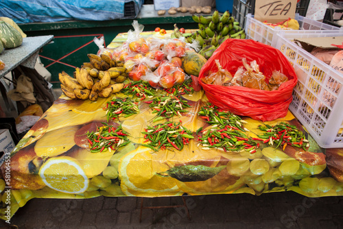 the lively fish market Sir Selwyn Clarke Market on Market Street, Victoria, Mahe Island, Seychelles, Indian Ocean, Africa