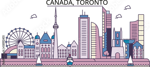 Canada, Toronto tourism landmarks, vector city travel illustration