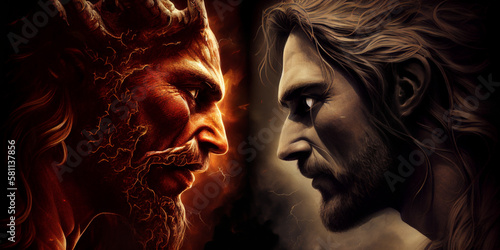 Jesus Christ face to face with lucifer the devil created with Generative AI