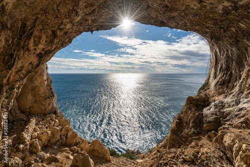 Scenic view of Grotta dei Falsari cave near Noli, Liguria, Italy