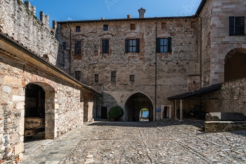 Aerial view of Rocca di Angera castle in Angera