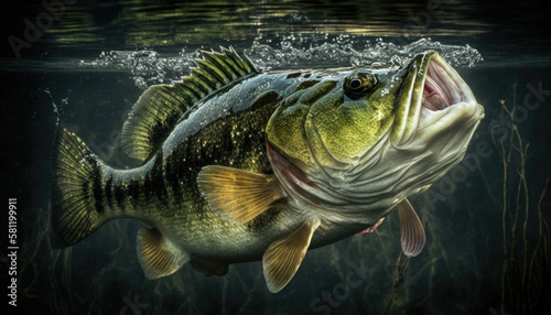 Largemouth Bass Top of Water created with Generative AI Technology, ai, generative