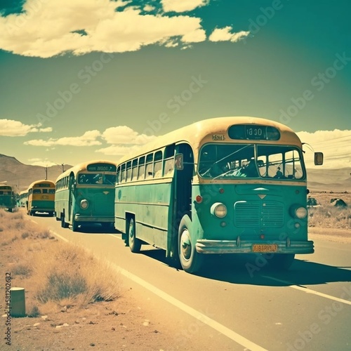 Bus convoy on the road