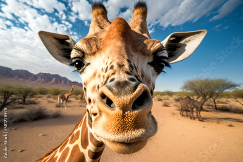 Giraffe Portrait in der Natur, generative AI