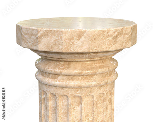 Brown marble column pedestal isolated on transparent background