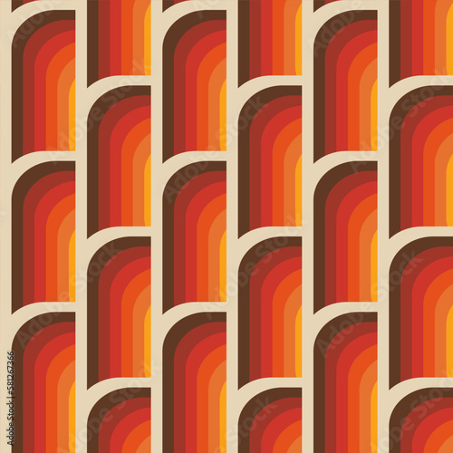 Abstract seamless geometric vintage wallpaper in 70s retro style, vector trendy illustration