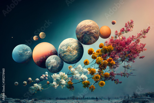 The planets aligned in Spring concept illustration