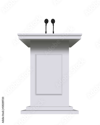 Podium rostrum stands with microphones. 
