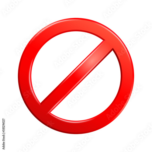 Forbidden sign empty. Crosser out red prohibit caution circle in 3D embossed style. Icon file PNG.