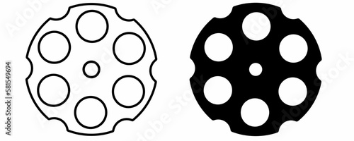 outline silhouette revolver cylinder icon set isolated on white background