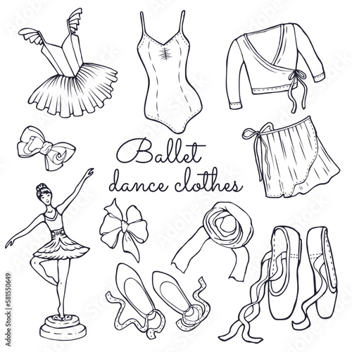 Ballet dance clothes set illustration drawn by hand