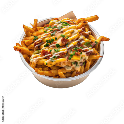fries with cheddar and bacon, transparent background png