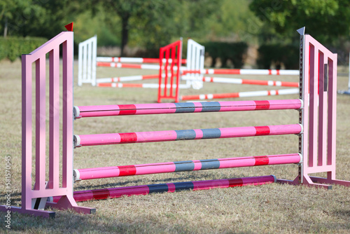 Show jumping poles obstacles, barriers, waiting for riders