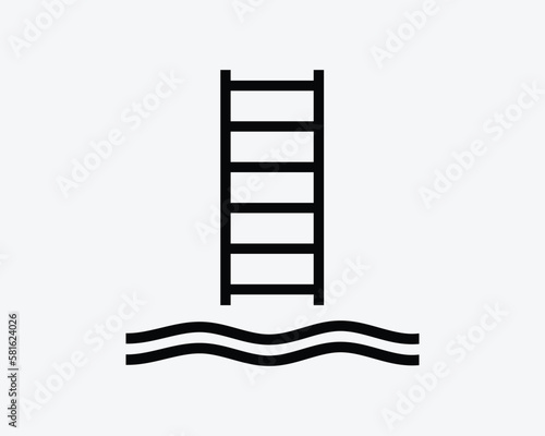 Embarkation Pilot Ladder Stairs Up Down Water Vessel Boat Black White Silhouette Sign Symbol Icon Clipart Graphic Artwork Pictogram Illustration Vector