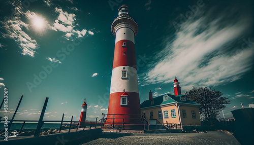 Lighthouse on the coast of the Baltic Sea.generative ai