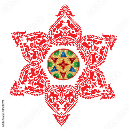 tribal pattern ( assamese pattern ) of northeast india which is used for textile design in assam gamosa , muga silk or other traditional dress.similar to ukrainian pattern or russian pattern.vector 