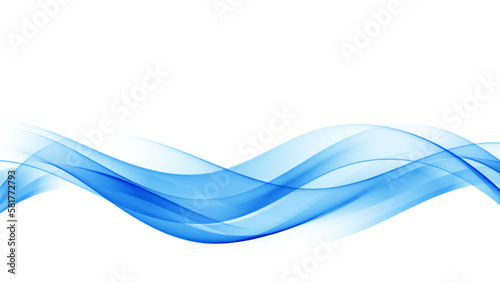 Abstract, smooth, transparent, blue, wave design element. Blue wave. Wave of blue movement curve of a smoky flow.