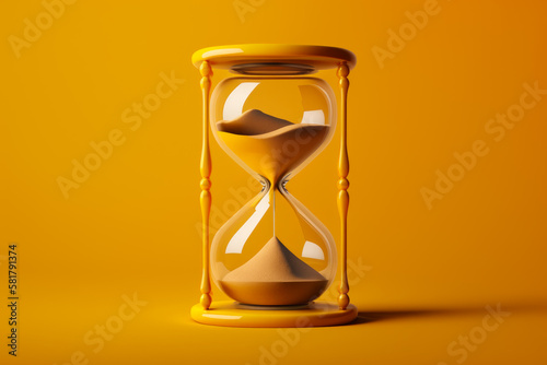 An hourglass on an orange background. Generative AI.