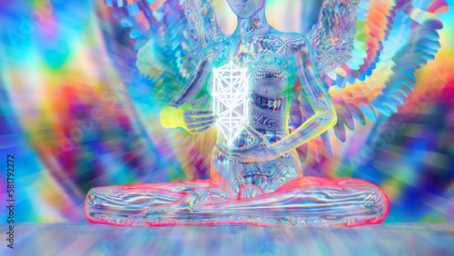 3d illustration of an angel in astral space with the tree of life sefirot in his hands