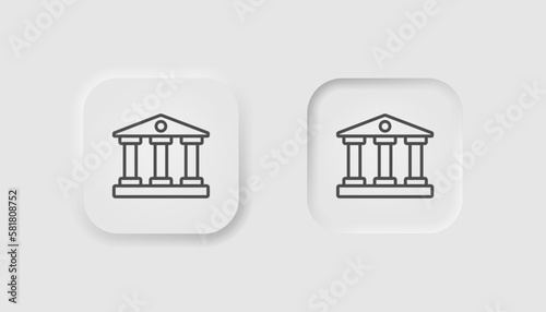 Bank building icon in neumorphism style. Editable stroke. Icons for business, white UI, UX. Museum symbol. Government, courthouse, online banking, transaktions. Neumorphic style. Vector illustration.