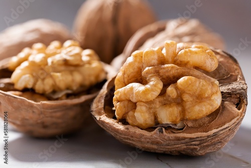 Closeup shot of pealed whole walnuts