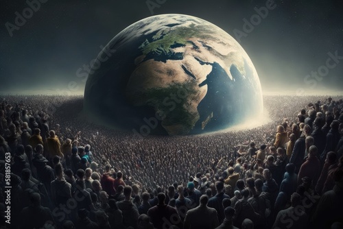 bleak reality of Earth's overpopulation with crowded cities, polluted skies, and lack of resources. A warning of the urgent need for sustainable living. Generative AI