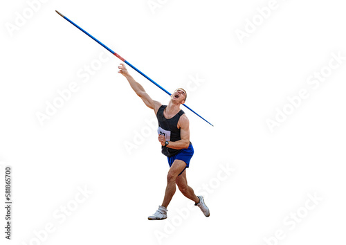 male athlete javelin throwing in decathlon athletics competition on transparent background, sports photo