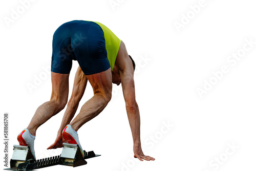 athlete runner in starting blocks athletics competition on transparent background, sports photo