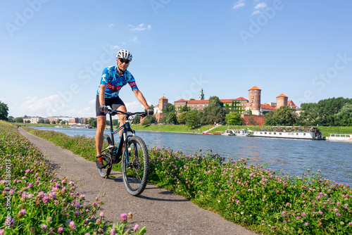 A man on a mountain bike- Cracow- Poland.